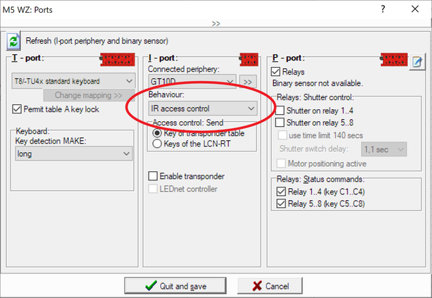 Screenshot, showing the I-port properties for remote controls